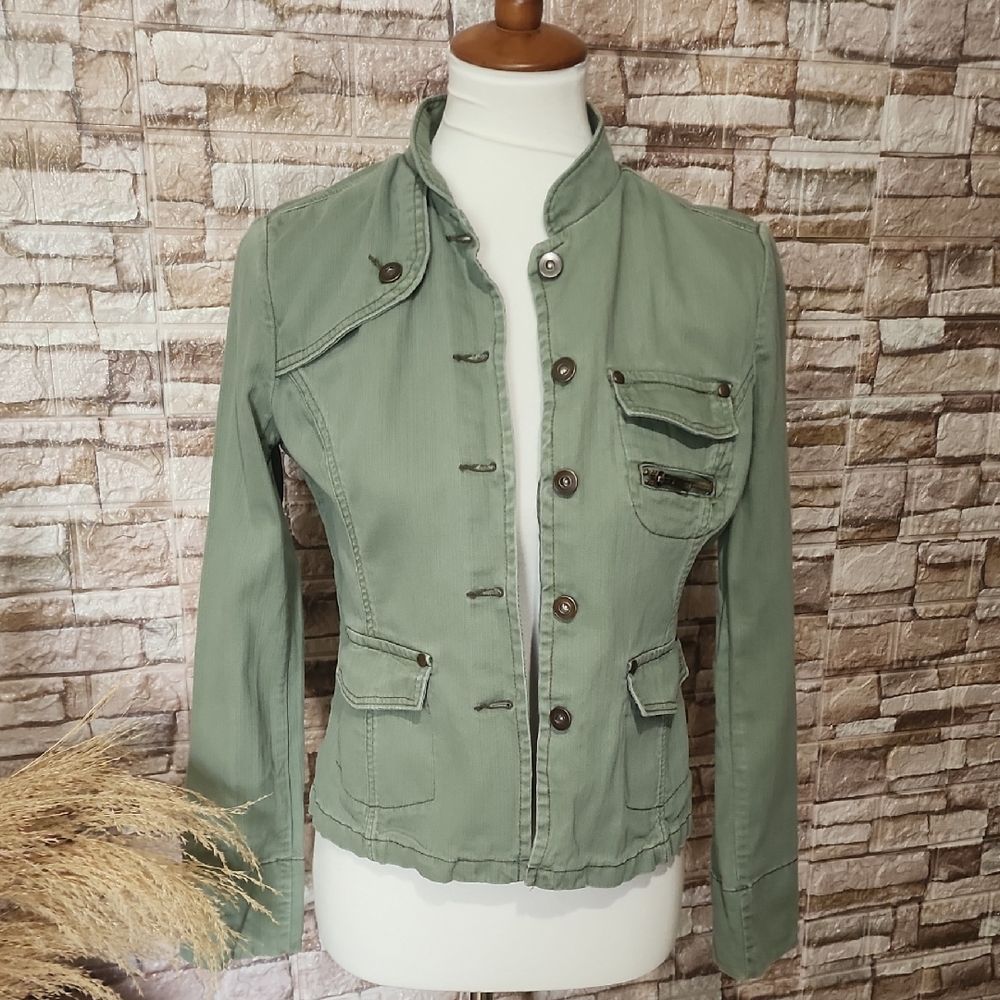 Mossino Army Jacket 100% Cotton Green Denim Green Military Style Jacket